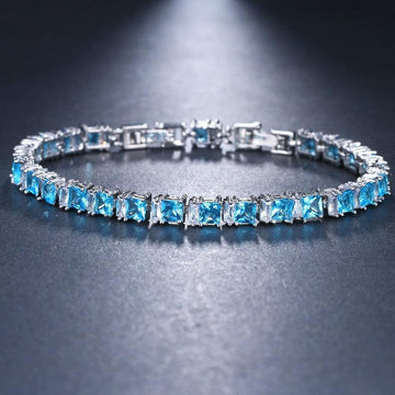 ELEGANT New AAA+ Cubic Zircon Simulated Diamonds Light Blue Neat Tennis Bracelets For Women - The Jewellery Supermarket